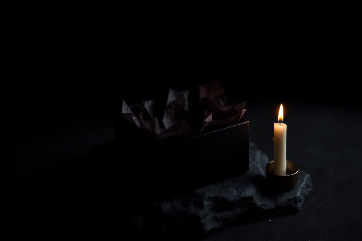A dark gift box with tissue paper