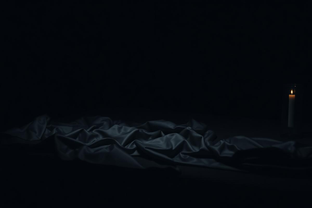 Dark silk sheets lit by a single candle